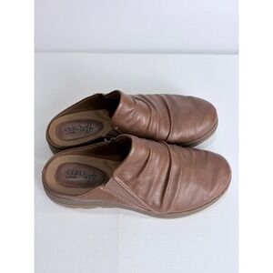 EuroSoft by Sofft Women Brown Leather Mule Clogs Comfort Shoes Ruched Slip On 8M